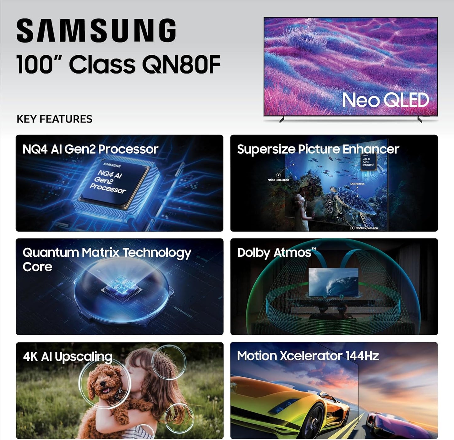 Samsung 100-Inch Class Neo QLED 4K Mini LED Smart TV (2025 Model) NQ4 AI Gen2 Processor, Quantum Matrix Technology Core, 4K AI Upscaling, Dolby Atmos, Samsung Vision AI