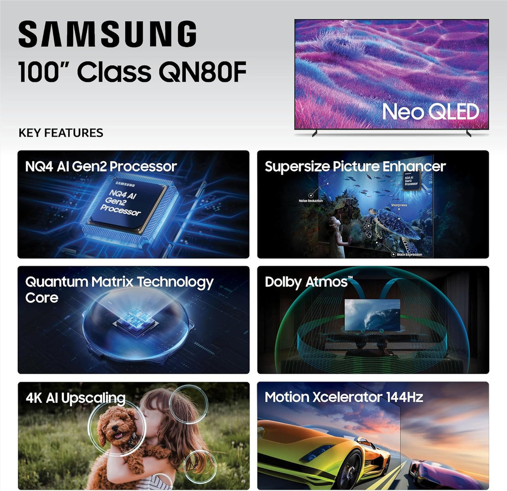 Samsung 100-Inch Class Neo QLED 4K Mini LED Smart TV (2025 Model) NQ4 AI Gen2 Processor, Quantum Matrix Technology Core, 4K AI Upscaling, Dolby Atmos, Samsung Vision AI