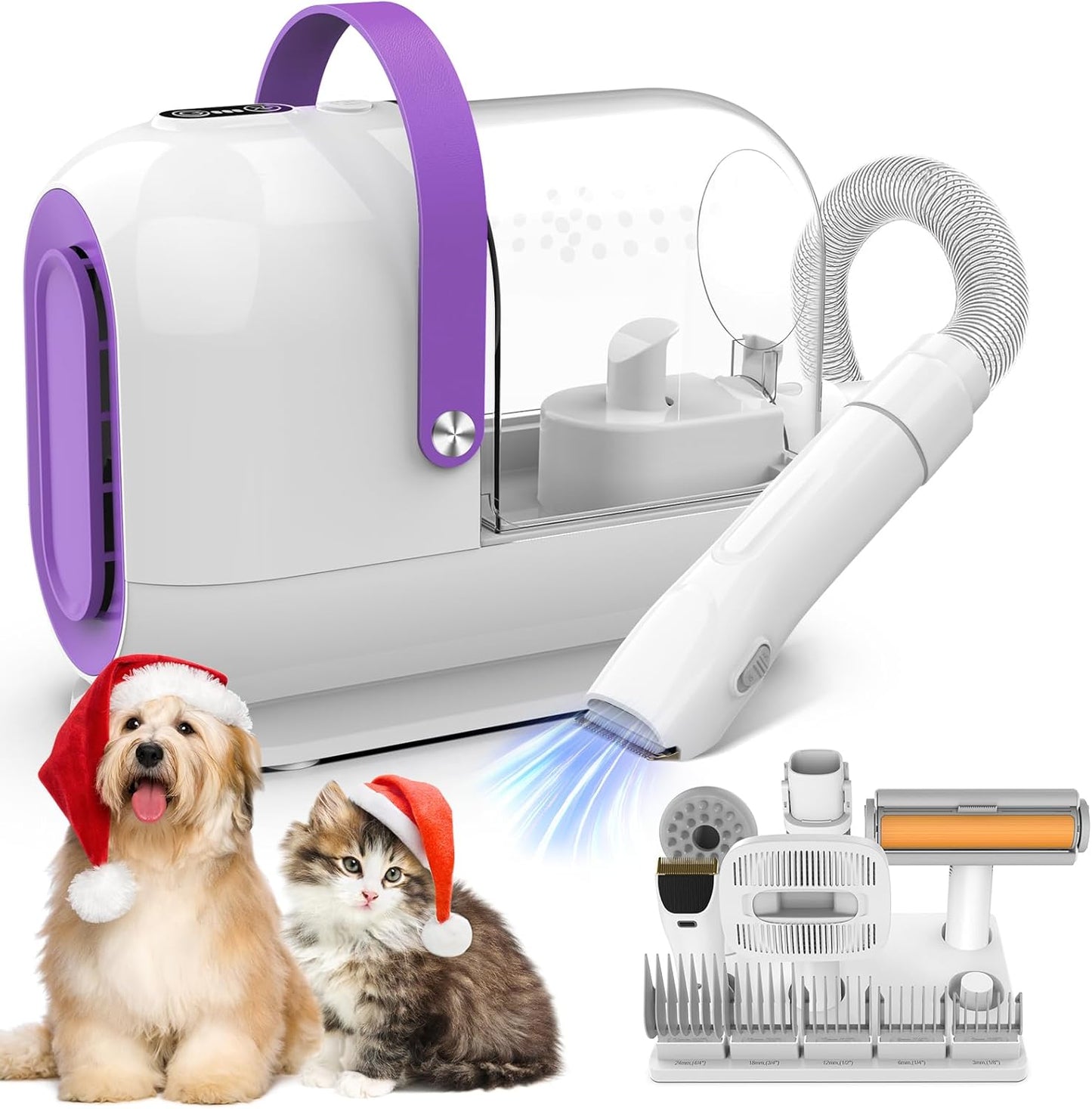 Dog Grooming Kit&Vacuum, 3L Pet Grooming Vacuum 99% Pet Hair Suction, 5 Pet Grooming Tools, 5 Combs, Quiet Pet Vacuum Groomer with Hair Roller, Massage Nozzle for Shedding Dogs, Cats