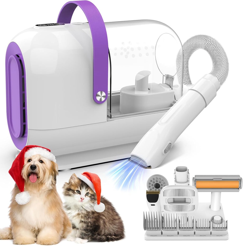 Dog Grooming Kit&Vacuum, 3L Pet Grooming Vacuum 99% Pet Hair Suction, 5 Pet Grooming Tools, 5 Combs, Quiet Pet Vacuum Groomer with Hair Roller, Massage Nozzle for Shedding Dogs, Cats