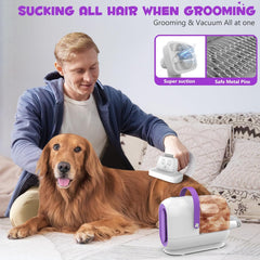 Dog Grooming Kit&Vacuum, 3L Pet Grooming Vacuum 99% Pet Hair Suction, 5 Pet Grooming Tools, 5 Combs, Quiet Pet Vacuum Groomer with Hair Roller, Massage Nozzle for Shedding Dogs, Cats