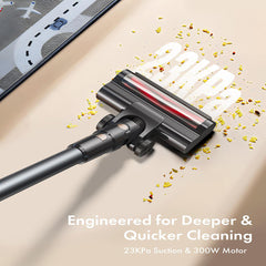 Homeika Cordless Vacuum Cleaner, 300W 23KPa Powerful Suction Vacuum with LED Display, 3 Suction, 48mins Runtime, Lightweight Stick Cleaner with Sofa Brush for Hard Floor/Carpet/Pet Hair/Car, Black