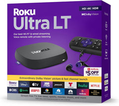 Roku Ultra LT (2023) HD/4K/HDR Dolby Vision Quad-Core Streaming Player with HDMI Cable, Headphones, Voice Remote w/ Private Listening
