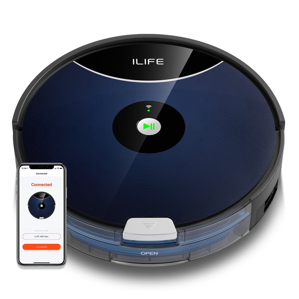 ILIFE A80 Max-W Robot Vacuum Cleaner, 2000Pa, Wi-Fi, 2-in-1 Roller Brush, Route Planning, Hard Floors and Medium Carpets