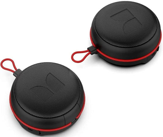 Monster PUCK Portable Bluetooth Speaker (2 Pack), 5 Watt Power Sound, Sync Up 2 EZ-Play Speakers, Up to 8 hours of Playtime, IPX5 Waterproof, Bungee Strap Included