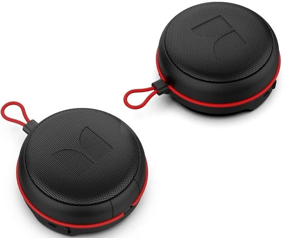 Monster PUCK Portable Bluetooth Speaker (2 Pack), 5 Watt Power Sound, Sync Up 2 EZ-Play Speakers, Up to 8 hours of Playtime, IPX5 Waterproof, Bungee Strap Included