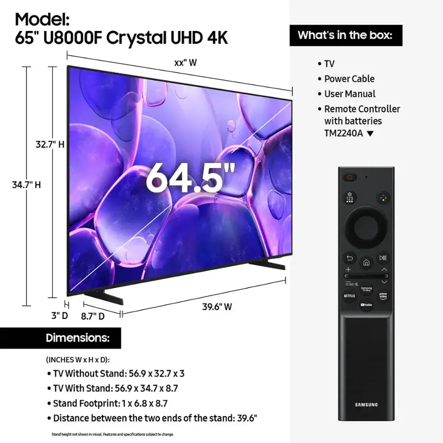 Samsung - 65” Class U8000F Series Crystal UHD 4K Smart Tizen TV
