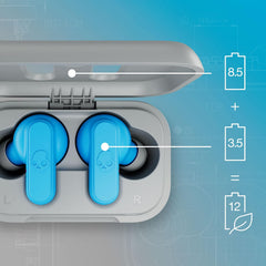 Skullcandy Dime 2 Wireless Earbuds, Bluetooth Headphones, Noise Isolating Fit, Up to 12 Hours Battery, Microphone for iPhone Android, Easy Carry with Integrated Lanyard - Light Grey/Blue