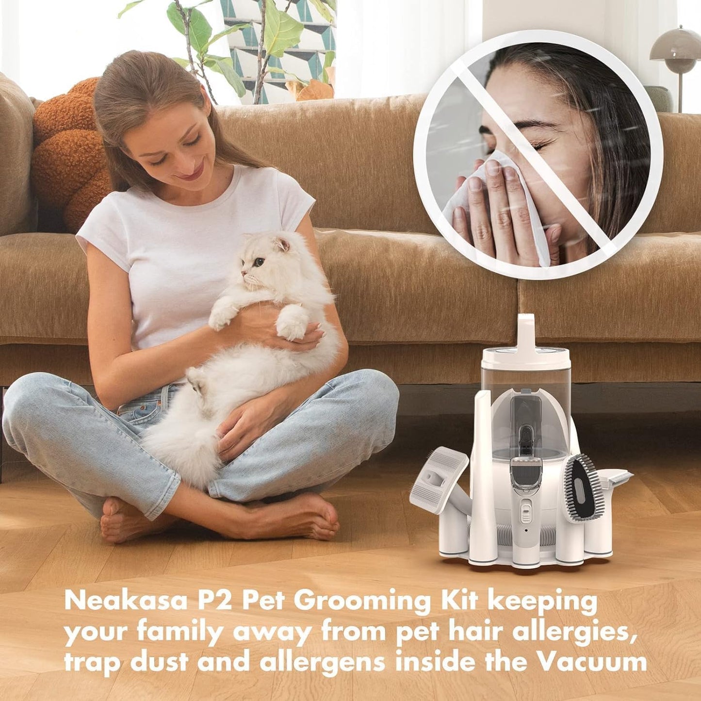 Neakasa P2 Pro Dog Grooming Kit, Clippers Vacuum Suction 99% Hair, Pet with 5 Proven Tools, 2L Large-Capacity Easy Empty Dustbin for Dogs Cats Animals