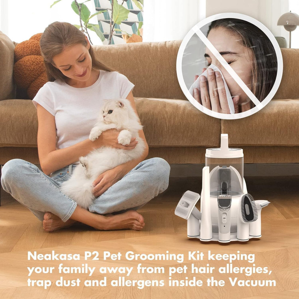 Neakasa P2 Pro Dog Grooming Kit, Clippers Vacuum Suction 99% Hair, Pet with 5 Proven Tools, 2L Large-Capacity Easy Empty Dustbin for Dogs Cats Animals