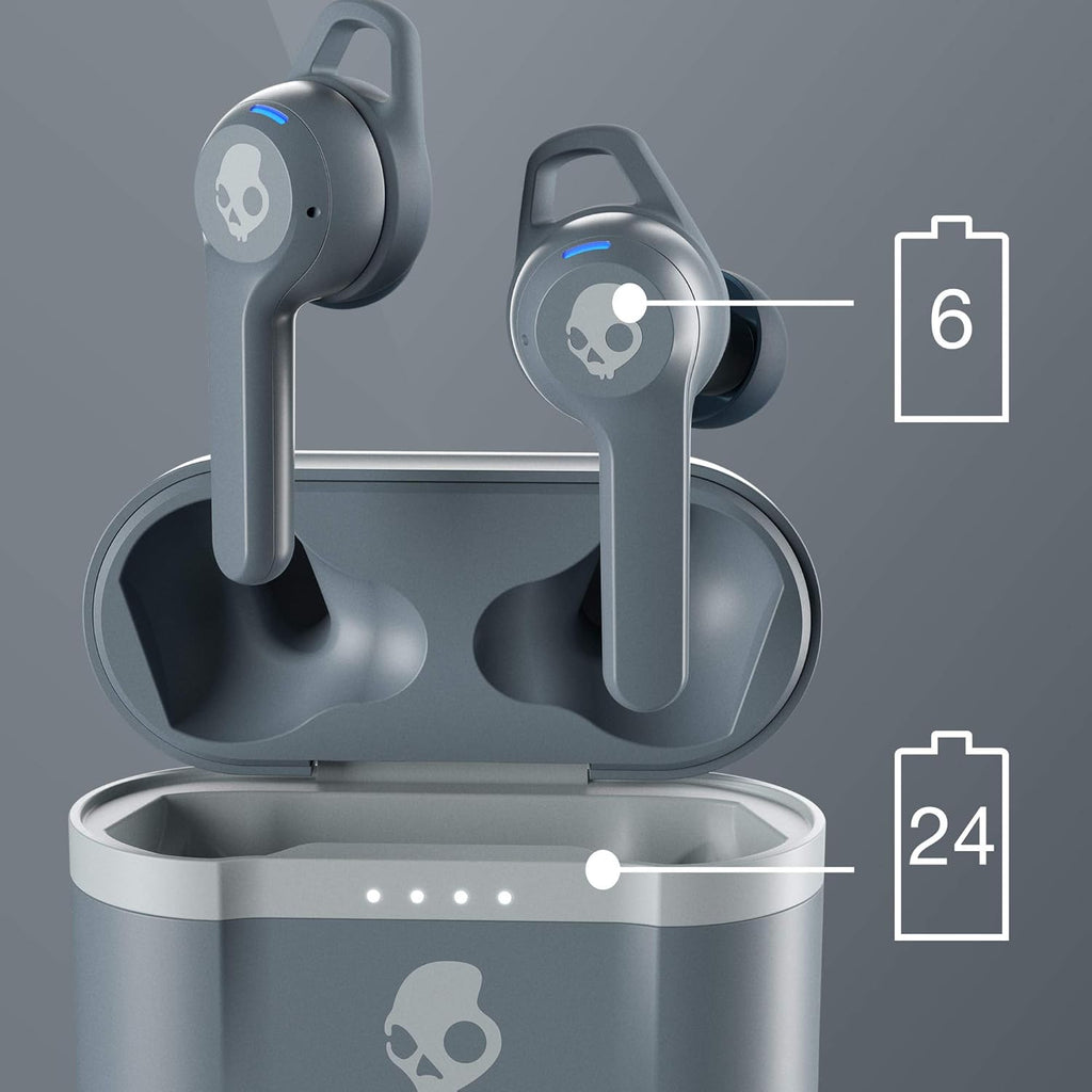 Skullcandy Indy Evo in-Ear Wireless Earbuds, 30 Hr Battery, Microphone, Works with iPhone Android and Bluetooth Devices - Chill Grey