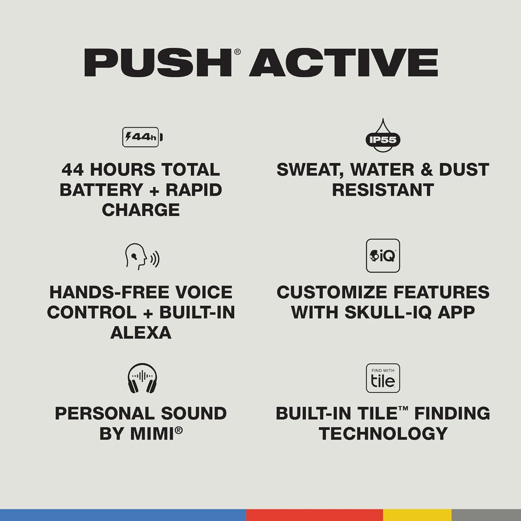 Skullcandy Push Active Wireless Earbuds, Bluetooth Headphones, Noise Isolating, 44 Hrs Battery, Secure-Fit Over-Ear Hanger, Sweat and Water Resistant, Microphone for iPhone Android - True Black/Orange