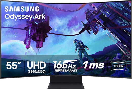 Samsung 55" Odyssey Ark 2nd Gen 4K UHD 1000R Curved Gaming Monitor, 165Hz, 1ms, 4 Input Multi View, Quantum Mini-LED, AMD FreeSync Premium Pro, HDR 10+, Height Adjustable Screen