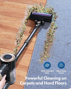 Homeika - Pro Version - 28k PA Cordless Vacuum Cleaner, Digital Display, 50 min Runtime, 3 Speed, Telescopic, 300 Watts, Brushless Motor, 8 in 1, HEPA Filter,