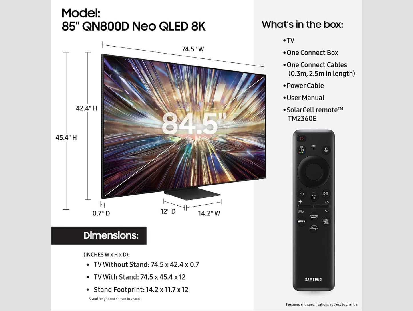 SAMSUNG 85-Inch Class QLED 8K QN800D Series Mini LED, Neo Quantum HDR Smart TV w/Dolby Atmos, Object Tracking Sound+, AI Motion Enhancer, Real Depth Enhancer Pro, Alexa Built-in