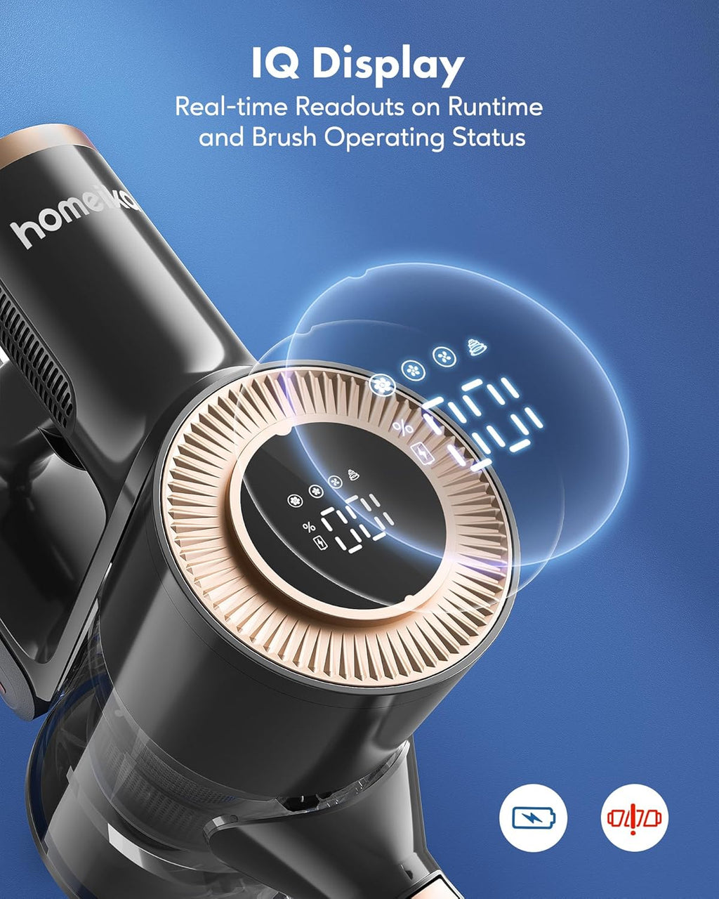Homeika - Pro Version - 28k PA Cordless Vacuum Cleaner, Digital Display, 50 min Runtime, 3 Speed, Telescopic, 300 Watts, Brushless Motor, 8 in 1, HEPA Filter,