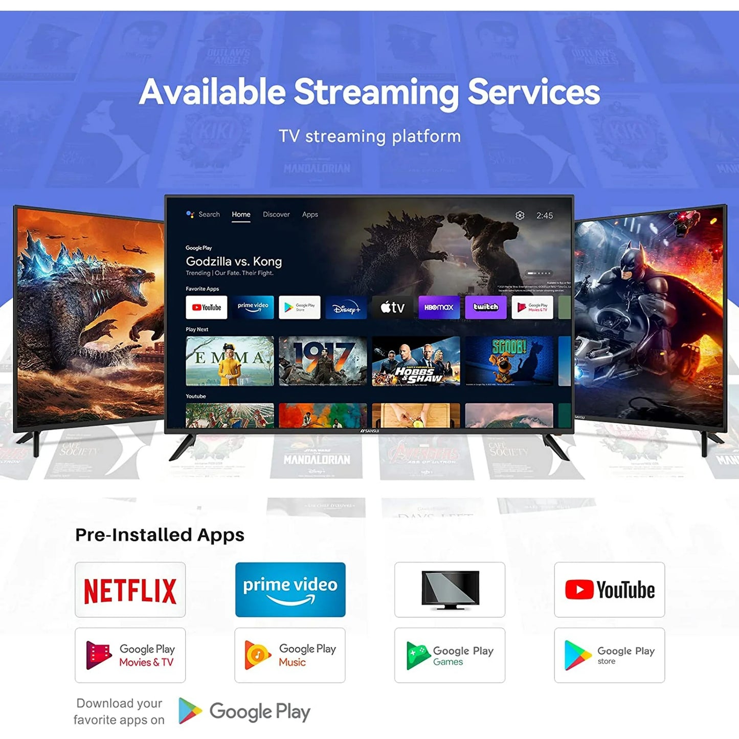 Sansui 58-Inch 4K UHD HDR Smart LED Android TV with Google Assistant (Voice Control), Screen Share, HDMI, USB (2022 Model Android 9 OS)